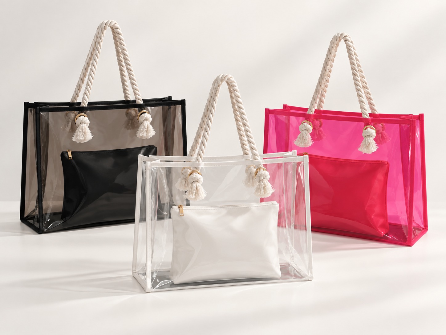Bolsa de PVC transparente con asas de cuerda